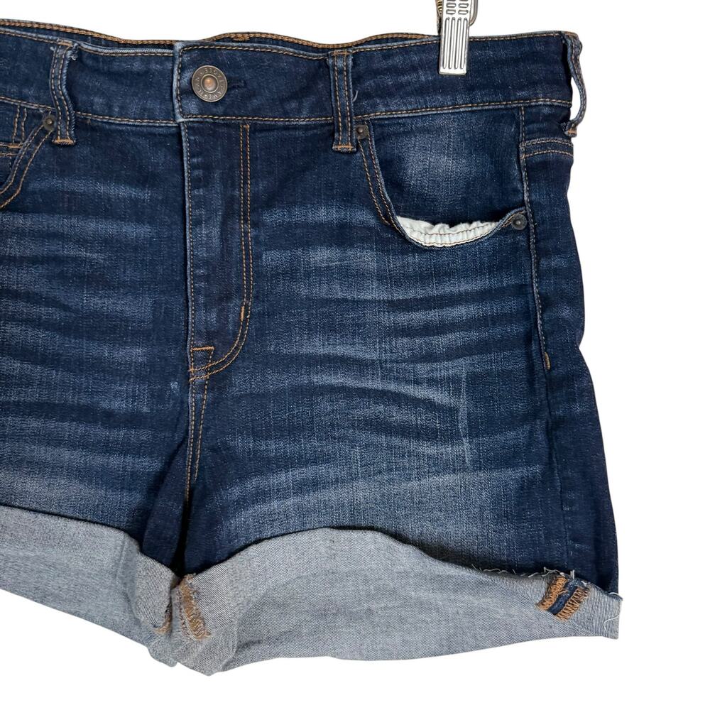 American Eagle Next Level Stretch High Rise Cuffed Blue Denim Jean Shorts 16 - Picture 3 of 9